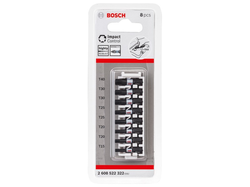 Paket vijačnih nastavkov Bosch Impact Control, 1xT15, 2xT20, 2xT25, 2xT30, 1xT40 , 2608522322